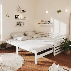 Berkfield Pull-out Day Bed White Solid Pinewood 2x(90x200) cm