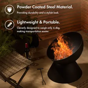 VonHaus Raised Fire Pit Bowl for Outdoor, Garden, Patio, Use Wood or Charcoal to Fuel