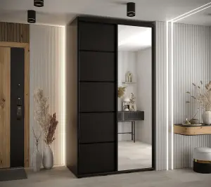 Sleek Black Cannes V Sliding Wardrobe H2050mm W1300mm D600mm with Customisable Black Steel Handles