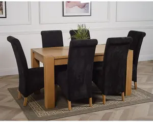 Kuba 150 x 85 cm Chunky Medium Oak Dining Table and 6 Chairs Dining Set with Montana Black Fabric Chairs