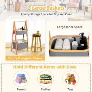 Costway 2-tier Bamboo Laundry Hamper Shelf Folding Storage Rack Toy Organizer