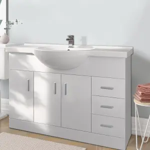 Rinse Bathrooms 1200mm Gloss Basin Vanity Unit Sink Cabinet Bathroom Toilet Storage Furniture