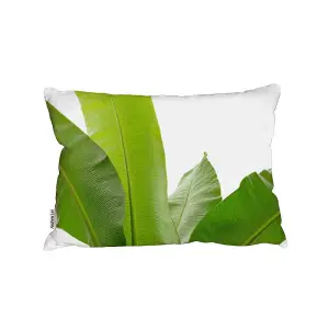 Green Leaves On White Outdoor Cushion / 30cm x 45cm