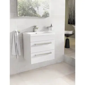 515mm Single Bathroom Vanity with Semi-Recessed Ceramic Basin Gloss White