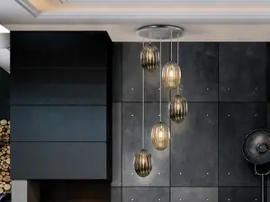 Luminosa Ovila Modern Cluster Drop 5 Light LED Pendant Light, Oval Brandy & Smoke Grey Shades