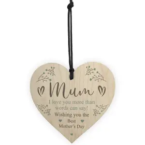 Hanging Wood Heart Mothers Day Gift For Mum From Daughter Son Keepsake