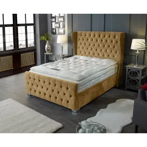 Colleen Plush Velvet Beige Bed Frame