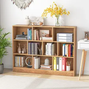 COSTWAY 10-Cube Bookshelf 140CM Wood Display Shelf 3-Tier Storage Organizer