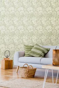 Hoopla Walls Chrysanthemum  Sage Green Smooth Matt Wallpaper