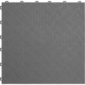 9 Pack Heavy Duty Anti-Slip Grey Treadplate Floor Tiles - 400x400mm Polypropylene