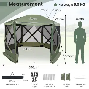 Costway 346 x 305 cm Pop-up Screen House Tent 6-Sided Camping Gazebo Instant Setup Hub Tent with Portable Carrying Bag