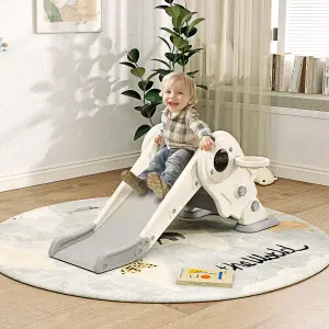 AIYAPLAY 3 in1 Kids Slide with Basketball Hoop, Climber, Cream White