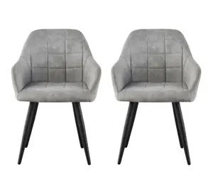 MCC Direct Adrian Faux Suede Leather Dining Chairs Set of 2 Light Grey