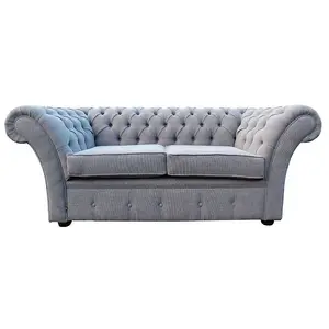 Chesterfield 2 Seater Verity Plain Silver Fabric Sofa Settee Bespoke In Balmoral Style