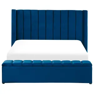 Velvet EU King Size Bed with Storage Bench Blue NOYERS