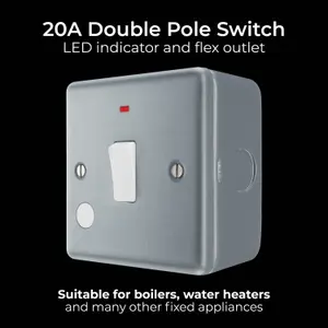 BG Metal Clad Double Pole Switch, LED & Flex Outlet, Scratch Resistant