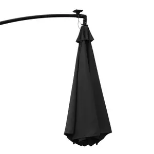 Outsunny 3(m) LED Patio Banana Umbrella Cantilever Parasol w/ Crank, Black