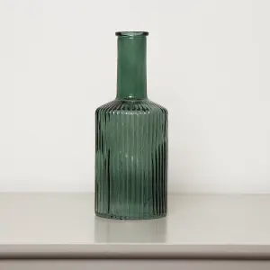 Melody Maison Dark Green Ribbed Glass Bottle Vase - 20cm