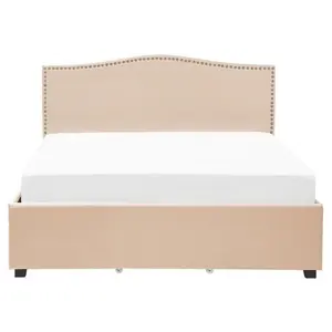 Fabric EU King Size Bed with Storage Beige MONTPELLIER