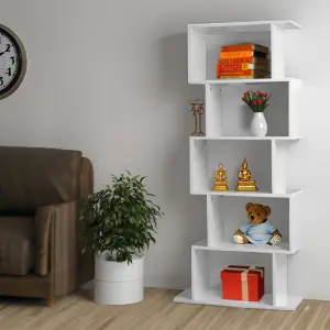 Alivio 5 Tier Wooden S-Shaped Bookcase Living Room Modern Display Shelves Storage - White