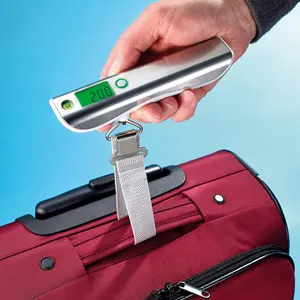 Digital Luggage Weighing Scales with Pull-Out Tape Measure, Spirit Level & LCD Display - Battery Powered Travel Bag Weigher