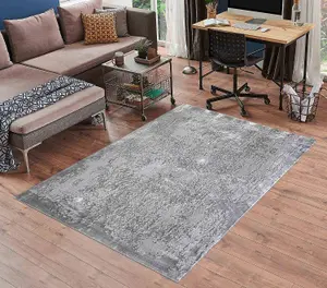 Serenity Modern Abstract Acrylic Contemporary Area Rugs Grey 60x220 cm