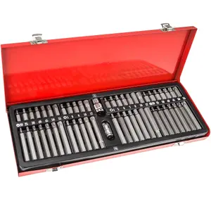 Socket Set - 54-pieces, 52 short and long bits, 2 bit adaptors - red