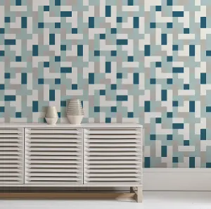 Fine Decor TC25221 Squares Wallpaper, Blue