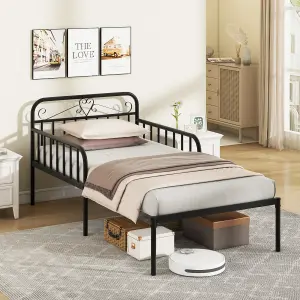 COSTWAY Extendable Daybed to Single Size Bed Metal Sofa Bed with Trundle