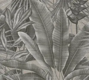 Galerie Welcome Home Silver Grey Tropical Leaves Wallpaper