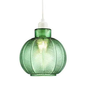 Designer Ribbed Leaf Themed Forest Emerald Green Glass Pendant Lighting Shade