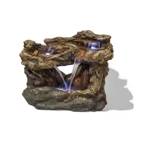 Primrose Montana Falls Log and Rock Effect Cascade Water Feature Garden Fountain with Lights H77cm