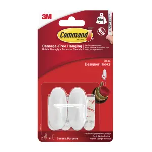 3M Command Designer Small White Hook (Holds)450g, Pack of 2