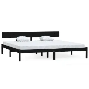 Berkfield Bed Frame Black Solid Wood Pine 180x200 cm Super King Size