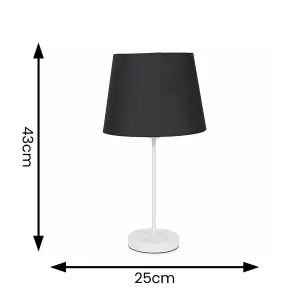 ValueLights Charles White Single Stem Table Lamp with Black Tapered Lamp Shade and LED Bulb