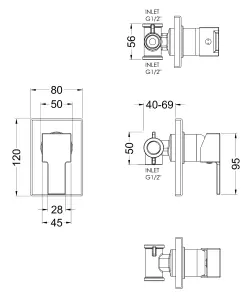 Ripple Concealed Square Manual Valve & Slide Rail Kit Shower Bundle Set - Chrome - Balterley