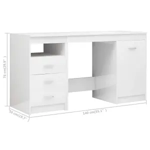 Berkfield Desk High Gloss White 140x50x76 cm Engineered Wood