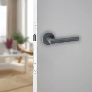 URBNLIVING 115mm Length 2 Pcs Salisbury Metal & Grey Rose Lever Latch Door Handles Set