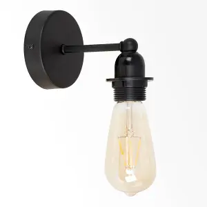 ValueLights Cambourne Industrial Style Satin Black Pipework Single Wall Light