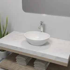 Berkfield Bathroom Basin with Mixer Tap Ceramic Oval White