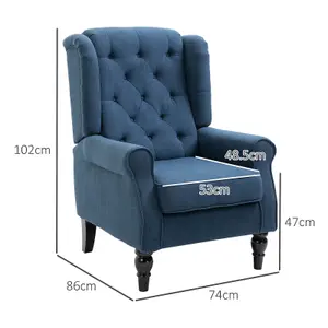 HOMCOM Accent Armchair Home Furniture Retro Tufted Club Wood Fabric Blue