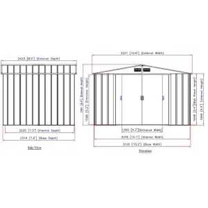 10 x 8 Apex Metal Garden Shed - Green (10ft x 8ft / 10' x 8' / 3.2m x 2.4m)