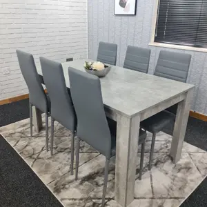 Grey Dining Table and 6 Chairs Stone Grey Effect Kitchen Dining Set for 6