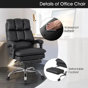 Costway Office Desk Chair Ergonomic Padded Reclining Chair W/Retractable Footrest