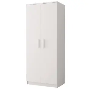 Smyk 06 White Matt Hinged Wardrobe W800mm H1930mm D500mm with White Wooden Handles