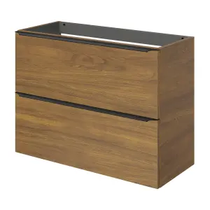 GoodHome Imandra Slimline Walnut effect Wall-mounted Bathroom Cabinet (H) 600mm (W) 800mm