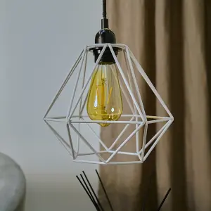 ValueLights Diablo Modern Geometric White Metal Basket Cage Ceiling Pendant Light Shade