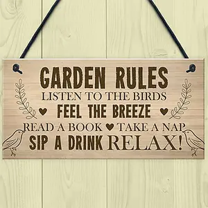 Red Ocean Garden Rules Sign Hanging Door Wall Plaque Outdoor Plaques For Garden Friendship Gift Summerhouse Sign Shed Sign