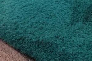 Faux Fur Teal Plain Shaggy Modern Easy to Clean Rug for Living Room and Bedroom-80cm X 150cm