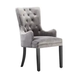 Single Windsor Knocker Back Dining Chairs Velvet Dining Room Chair w/ Armrest, Dark Grey